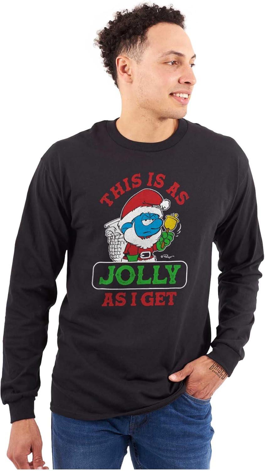 imageBrisco Brands Santa Grumpy Smurf Jolly Christmas Long Sleeve Tshirt Men WomenBlack