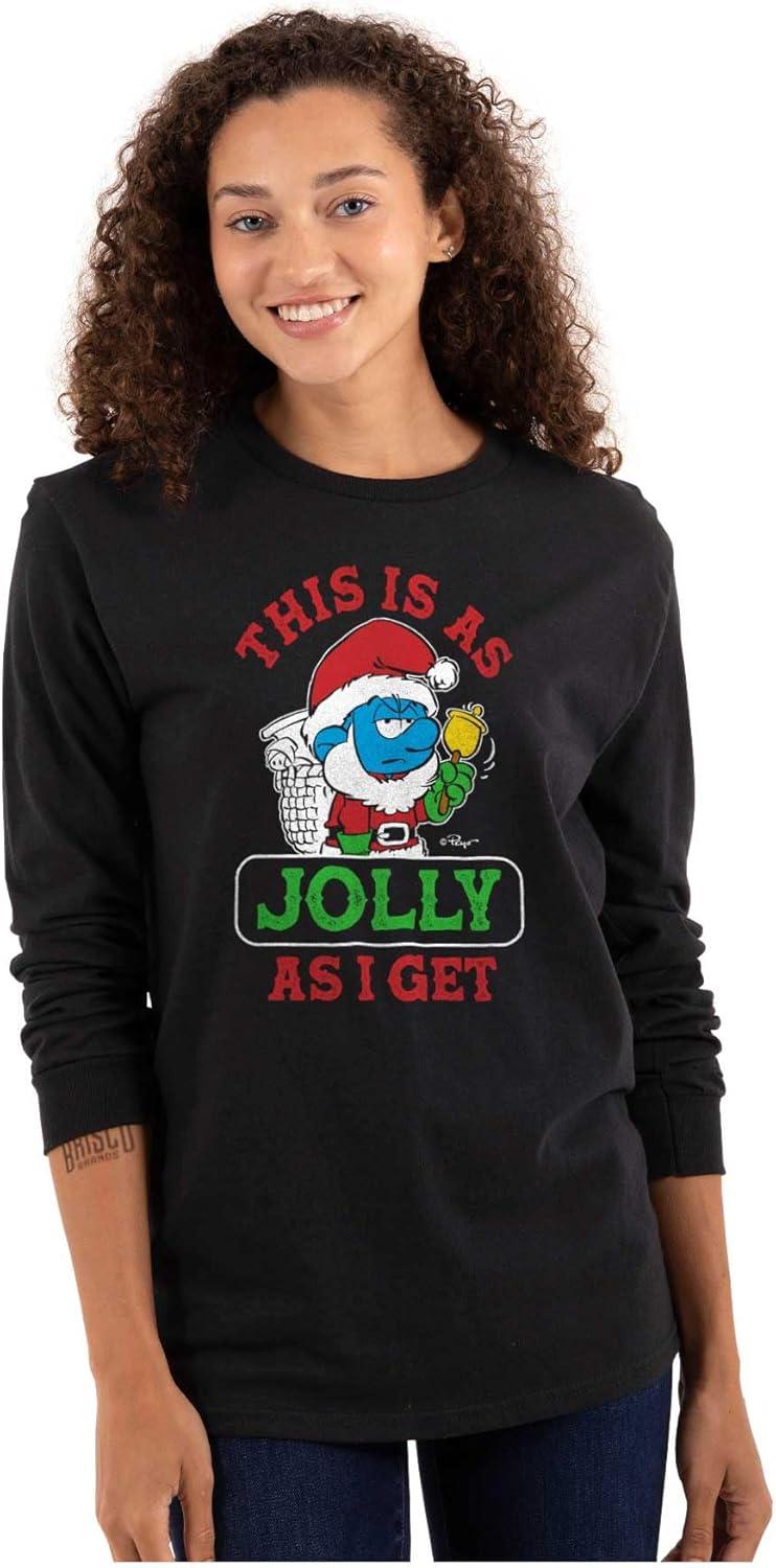 imageBrisco Brands Santa Grumpy Smurf Jolly Christmas Long Sleeve Tshirt Men WomenBlack