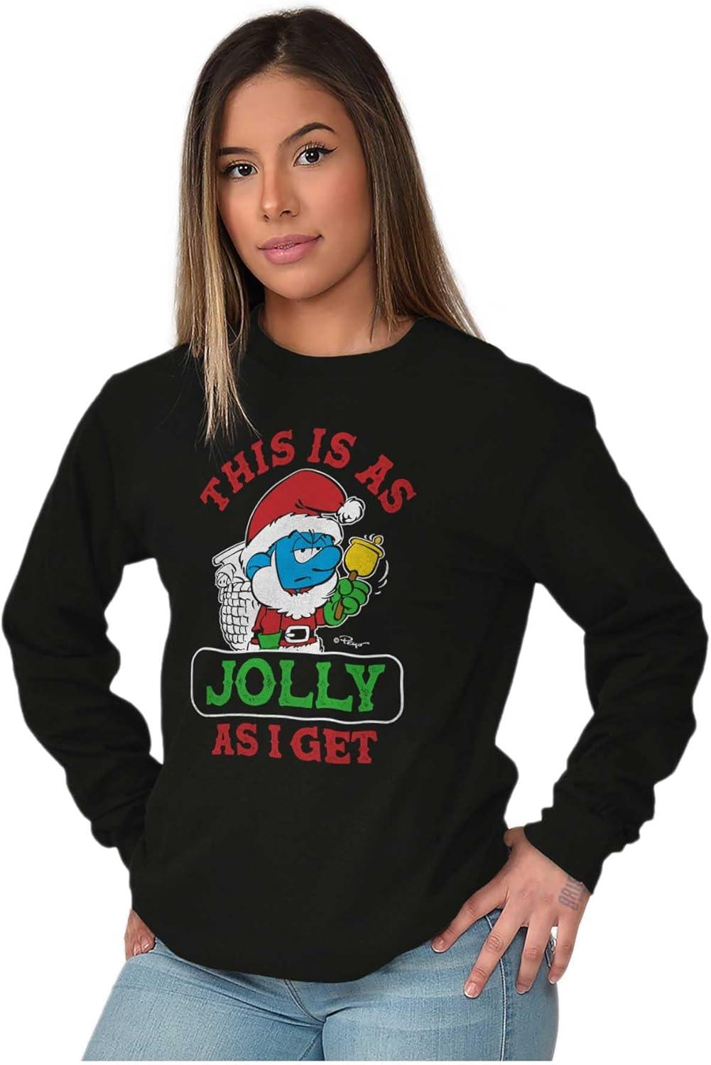 imageBrisco Brands Santa Grumpy Smurf Jolly Christmas Long Sleeve Tshirt Men WomenBlack