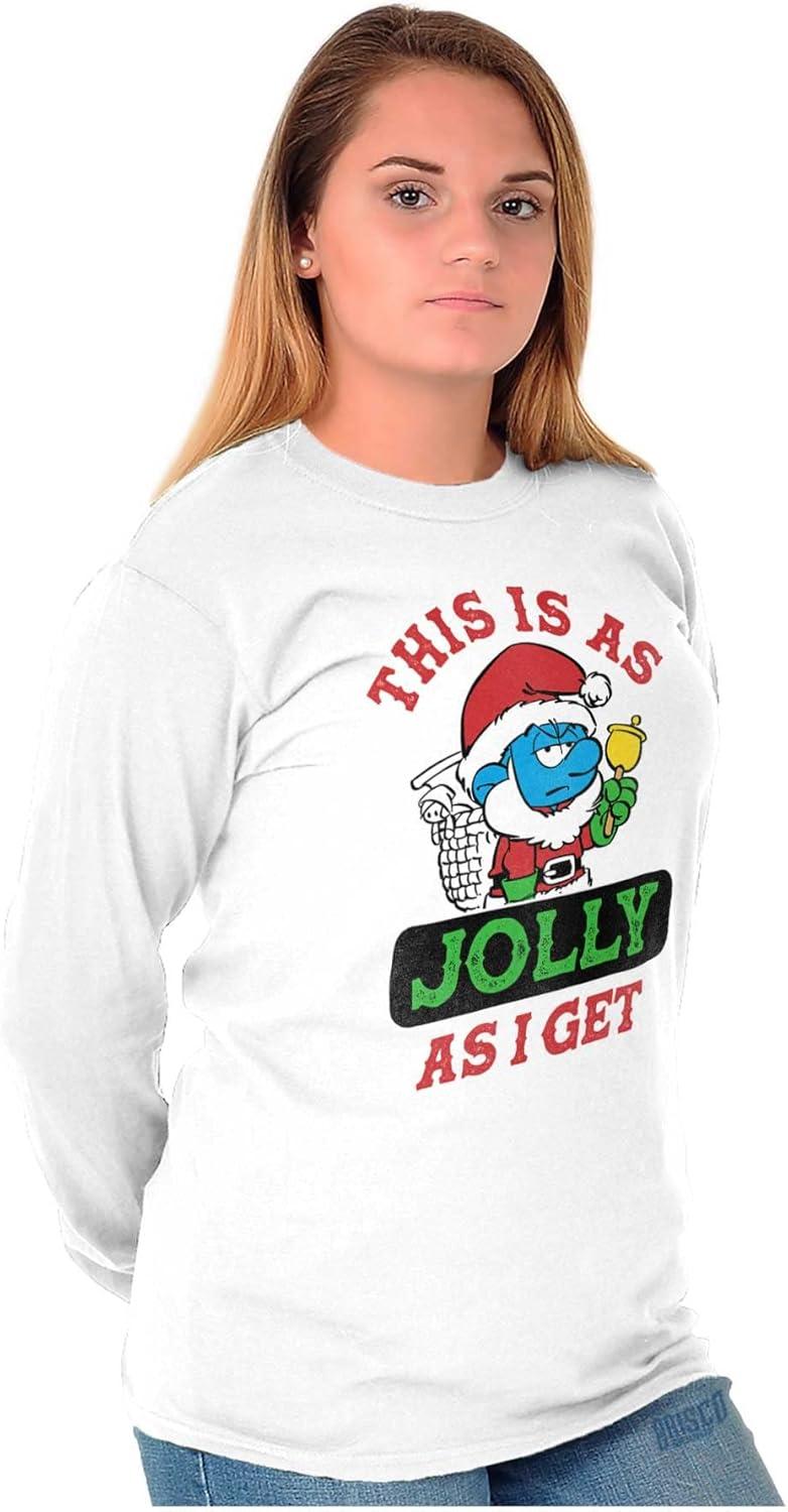 imageBrisco Brands Santa Grumpy Smurf Jolly Christmas Long Sleeve Tshirt Men WomenWhite