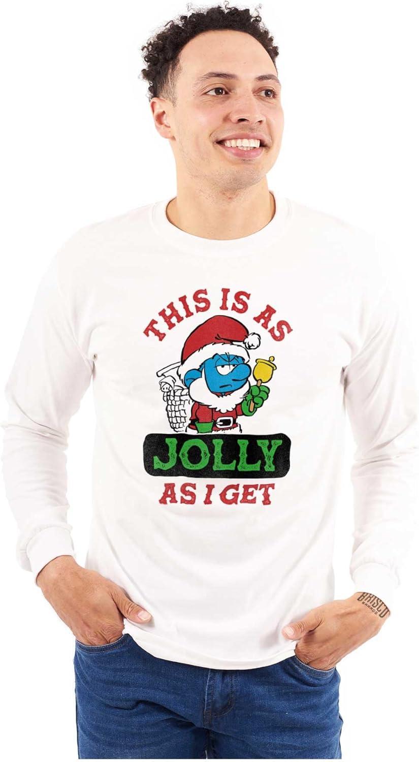 imageBrisco Brands Santa Grumpy Smurf Jolly Christmas Long Sleeve Tshirt Men WomenWhite