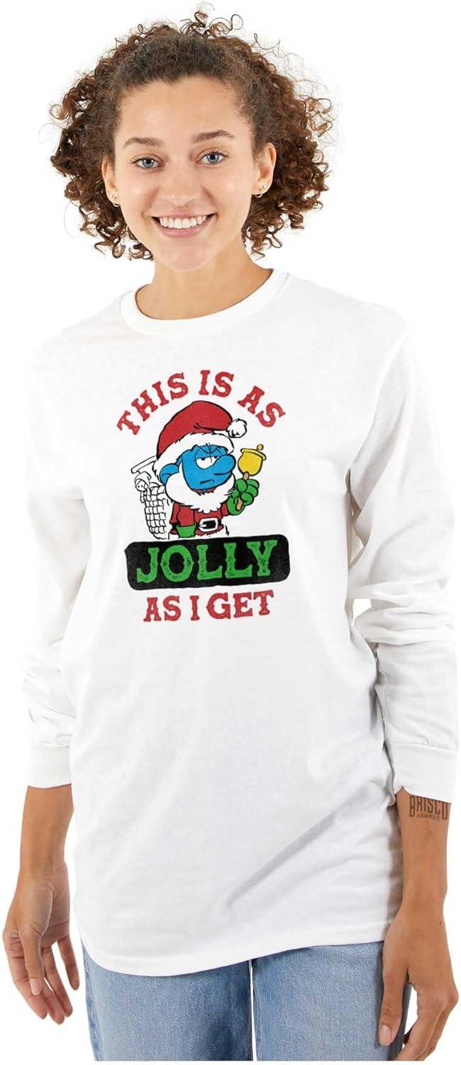 imageBrisco Brands Santa Grumpy Smurf Jolly Christmas Long Sleeve Tshirt Men WomenWhite
