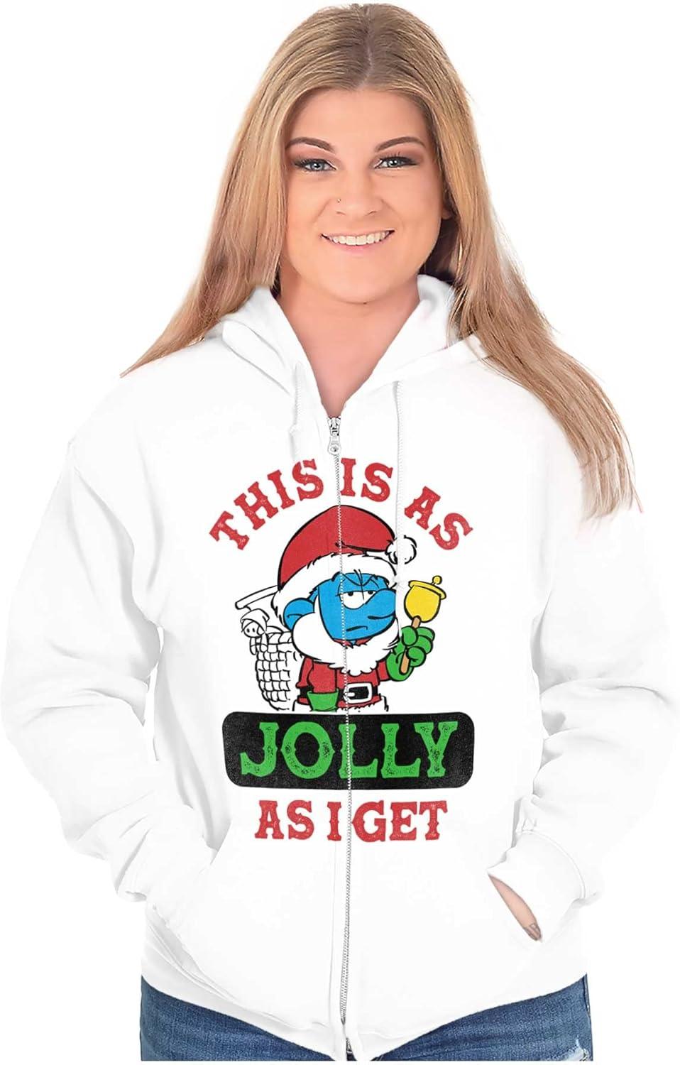 imageBrisco Brands Santa Grumpy Smurf Jolly Christmas Zip Up Hoodie Mens WomensWhite