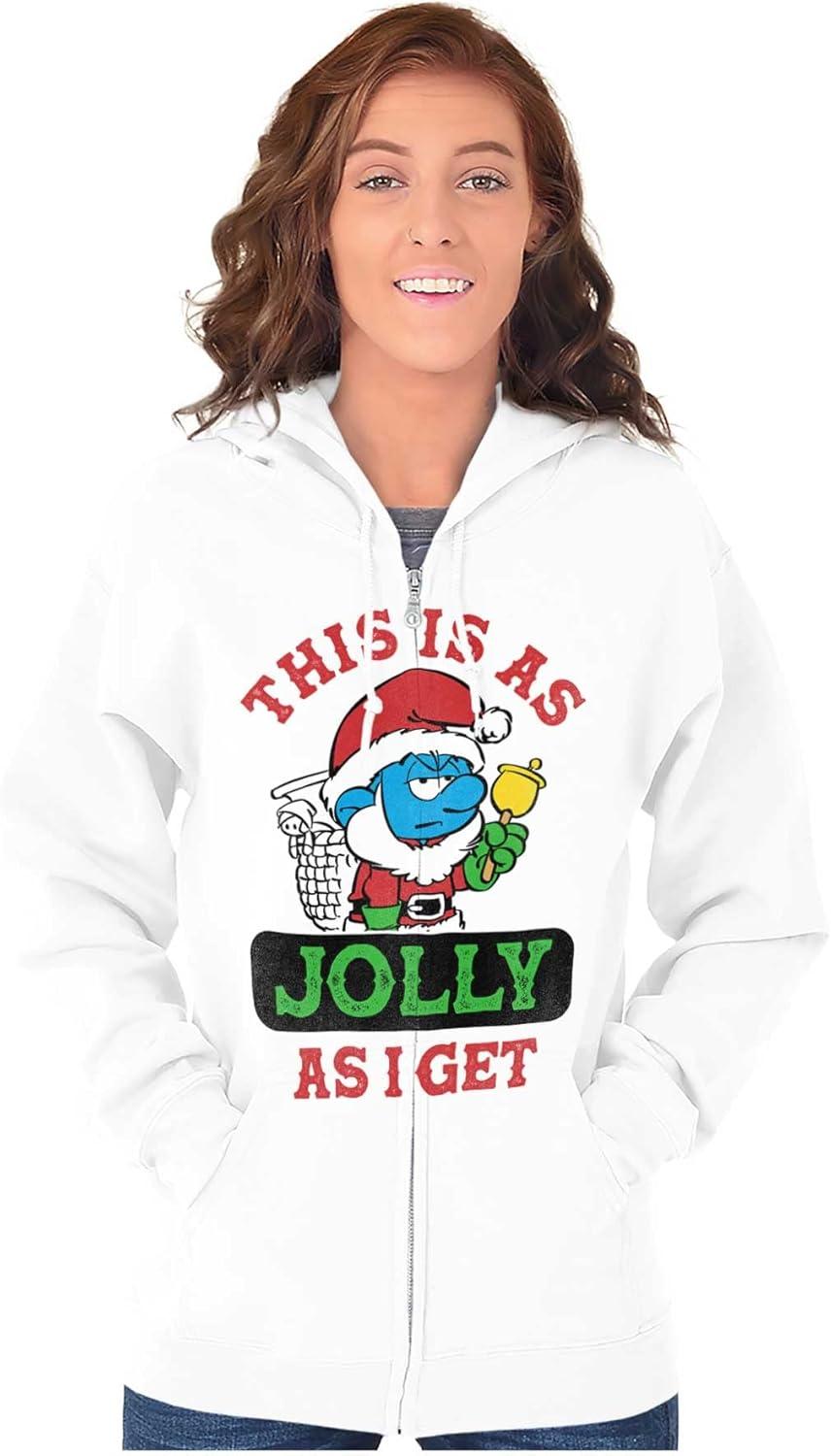 imageBrisco Brands Santa Grumpy Smurf Jolly Christmas Zip Up Hoodie Mens WomensWhite