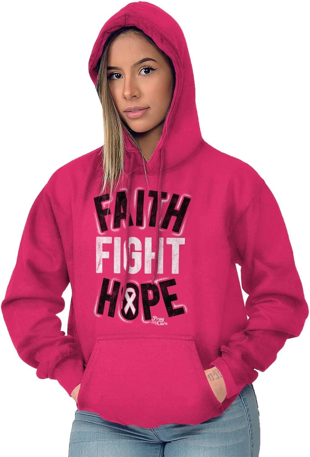 imageClassic Teaze Faith Fight Hope Breast Cancer Aware Hoodie Sweatshirt Women Heliconia