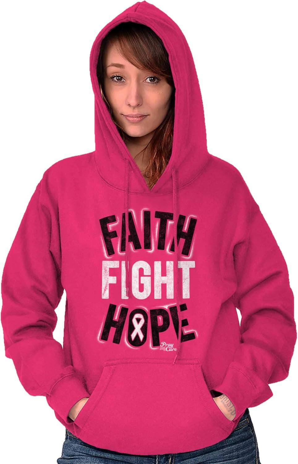 imageClassic Teaze Faith Fight Hope Breast Cancer Aware Hoodie Sweatshirt Women Heliconia