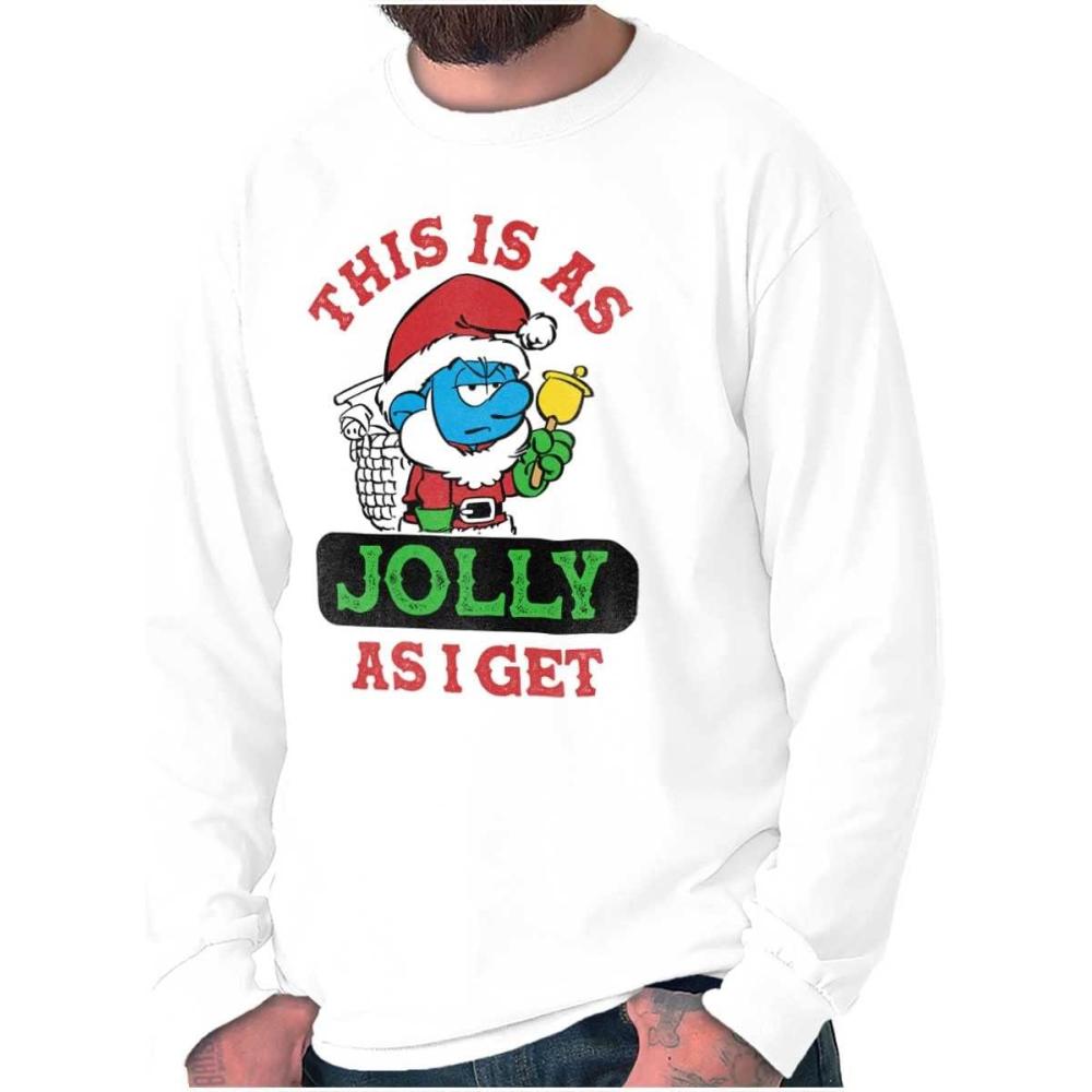 imageBrisco Brands Santa Grumpy Smurf Jolly Christmas Long Sleeve Tshirt Men WomenWhite