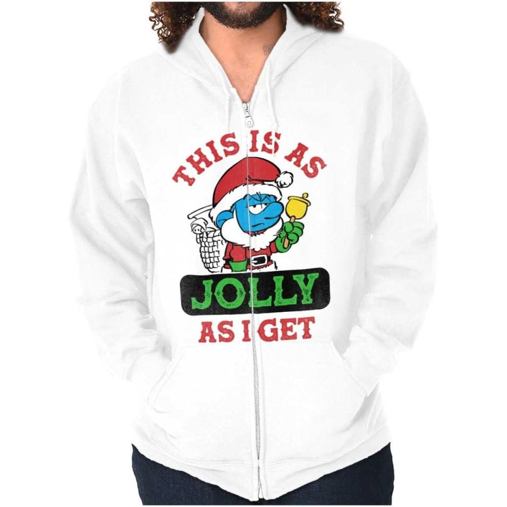 imageBrisco Brands Santa Grumpy Smurf Jolly Christmas Zip Up Hoodie Mens WomensWhite