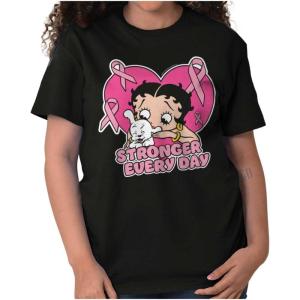 Betty Boop Cancer Stronger Every Day Womens Graphic T Shirt Tees(Black)
