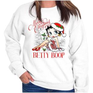 Betty Boop Merry Christmas Santa Women Crewneck Sweatshirt(White)
