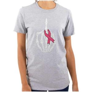 Brisco Brands F Cancer BCA Middle Finger Ribbon Womens Graphic T Shirt Tees(Sport Grey)