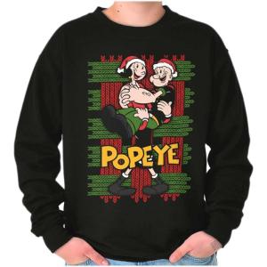 Brisco Brands Popeye Olive Oyl Ugly Christmas Sweatshirt for Men or Women(Black)