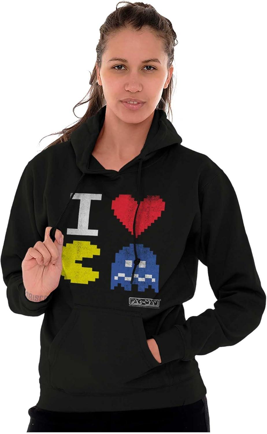 imageBrisco Brands Pixelized Retro Game I Heart PACMAN Hoodie Sweatshirt Women MenBlack