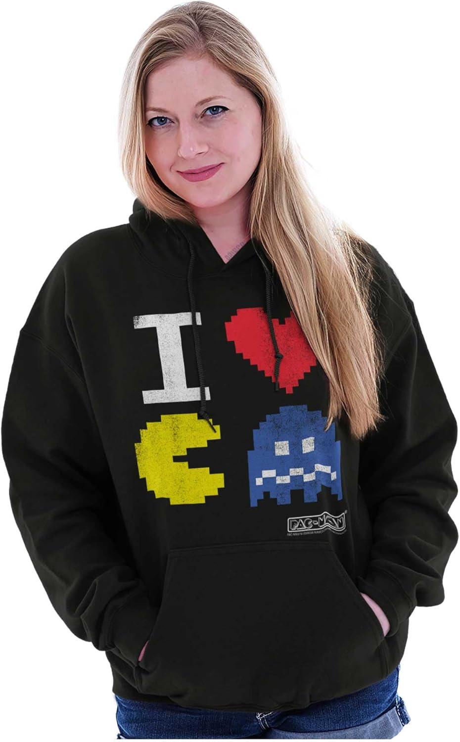 imageBrisco Brands Pixelized Retro Game I Heart PACMAN Hoodie Sweatshirt Women MenBlack