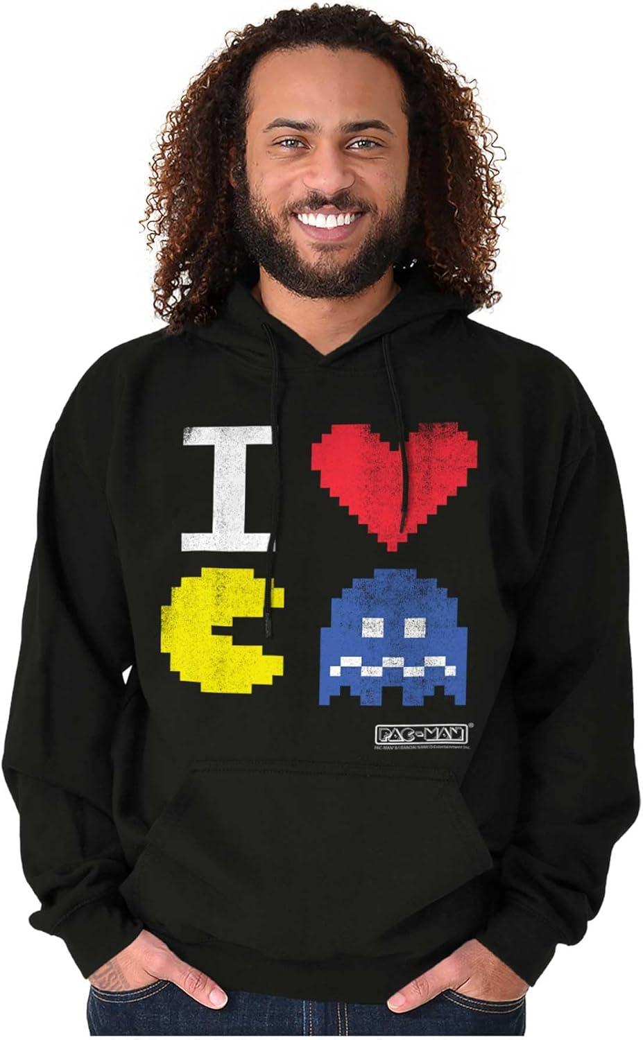 imageBrisco Brands Pixelized Retro Game I Heart PACMAN Hoodie Sweatshirt Women MenBlack