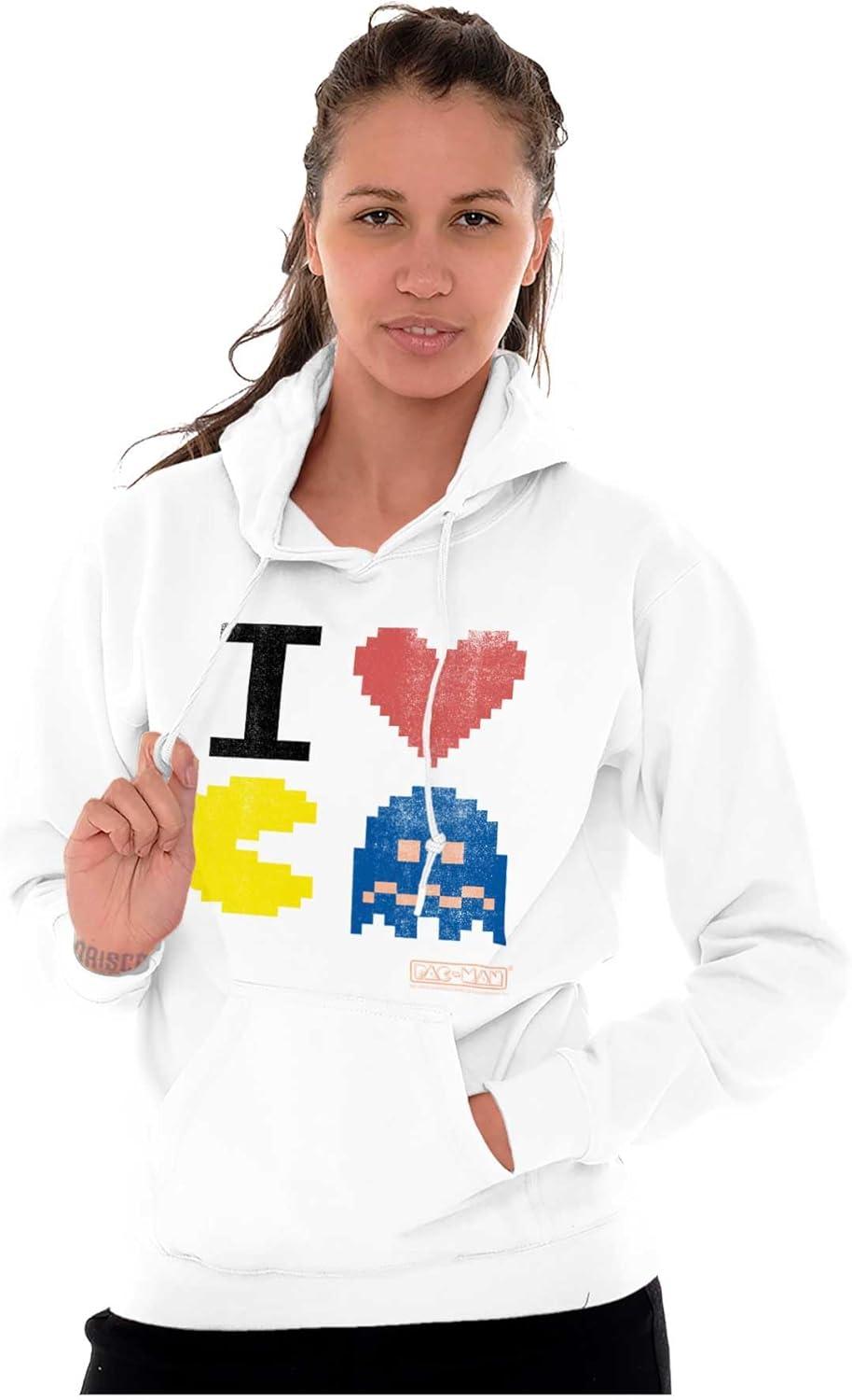 imageBrisco Brands Pixelized Retro Game I Heart PACMAN Hoodie Sweatshirt Women MenWhite