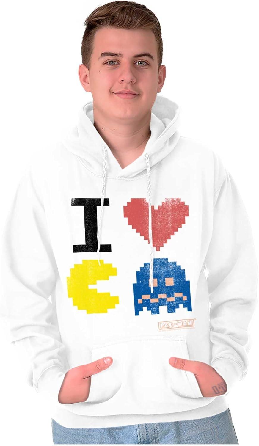 imageBrisco Brands Pixelized Retro Game I Heart PACMAN Hoodie Sweatshirt Women MenWhite