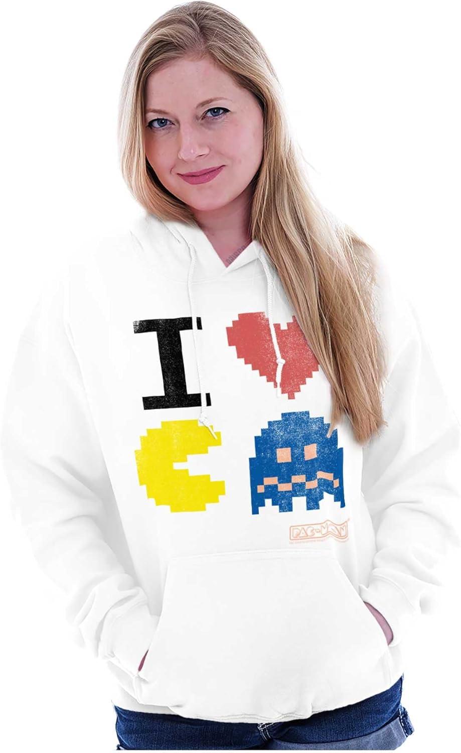 imageBrisco Brands Pixelized Retro Game I Heart PACMAN Hoodie Sweatshirt Women MenWhite