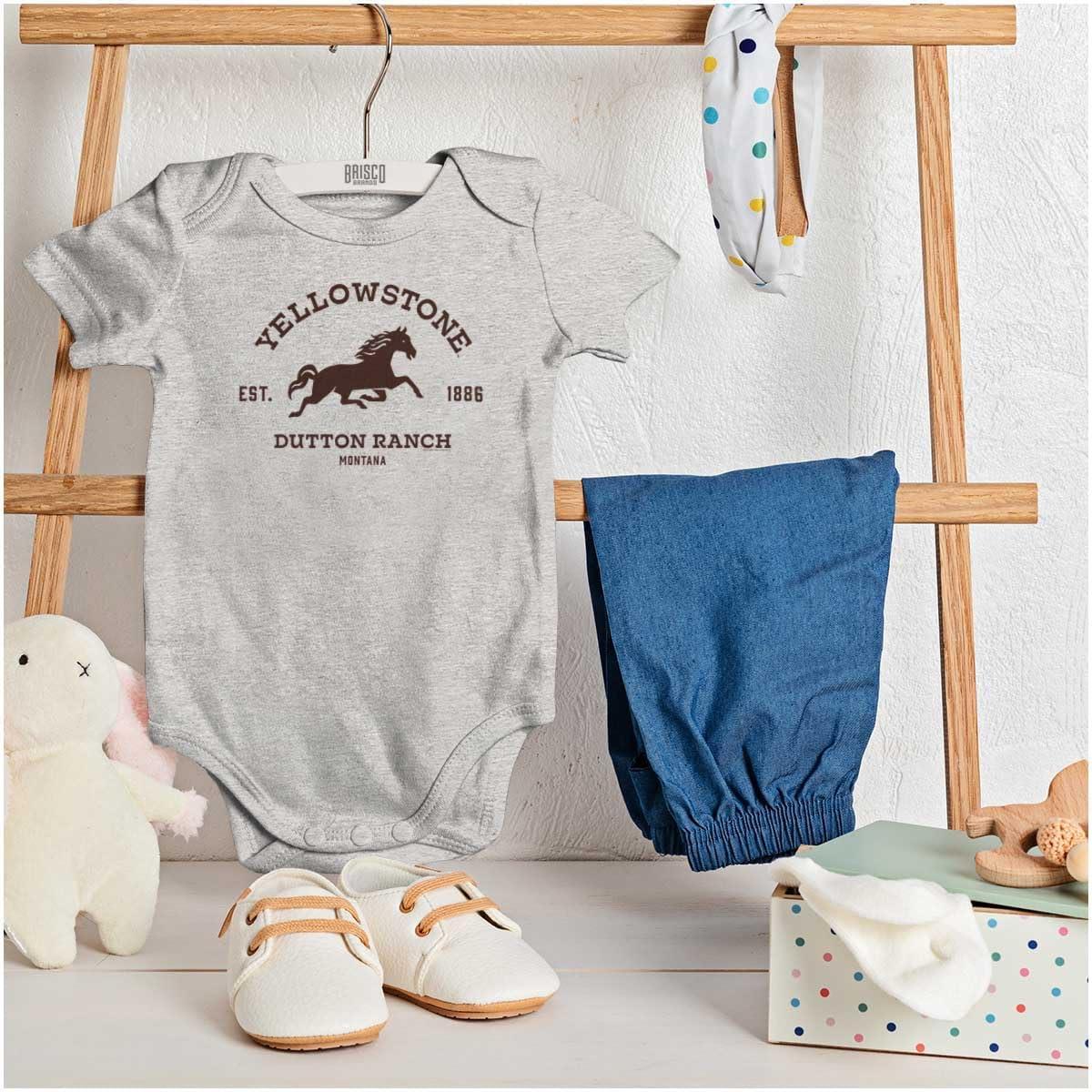 imageBrisco Brands Yellowstone Dutton Ranch Horse Baby Romper Boys or GirlsHeather