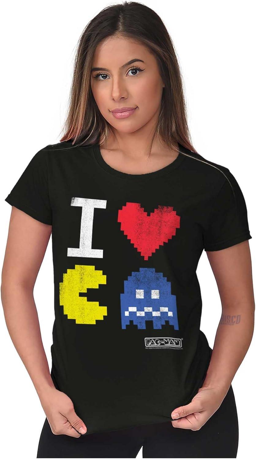 imagePixelized Retro Game I Heart Pacman Womens Slim Fit Graphic TeeBlack