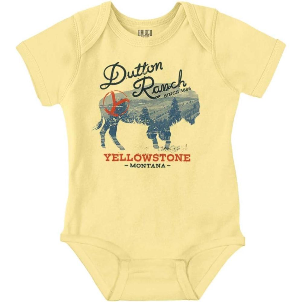 imageBrisco Brands Yellowstone Ranch Montana Buffalo Baby Romper Boys or GirlsBanana