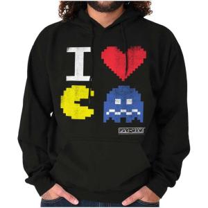 Brisco Brands Pixelized Retro Game I Heart PACMAN Hoodie Sweatshirt Women Men(Black)