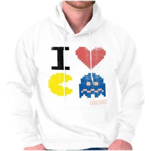 Brisco Brands Pixelized Retro Game I Heart PACMAN Hoodie Sweatshirt Women Men(White)