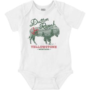 Brisco Brands Yellowstone Ranch Montana Buffalo Baby Romper Boys or Girls(White)