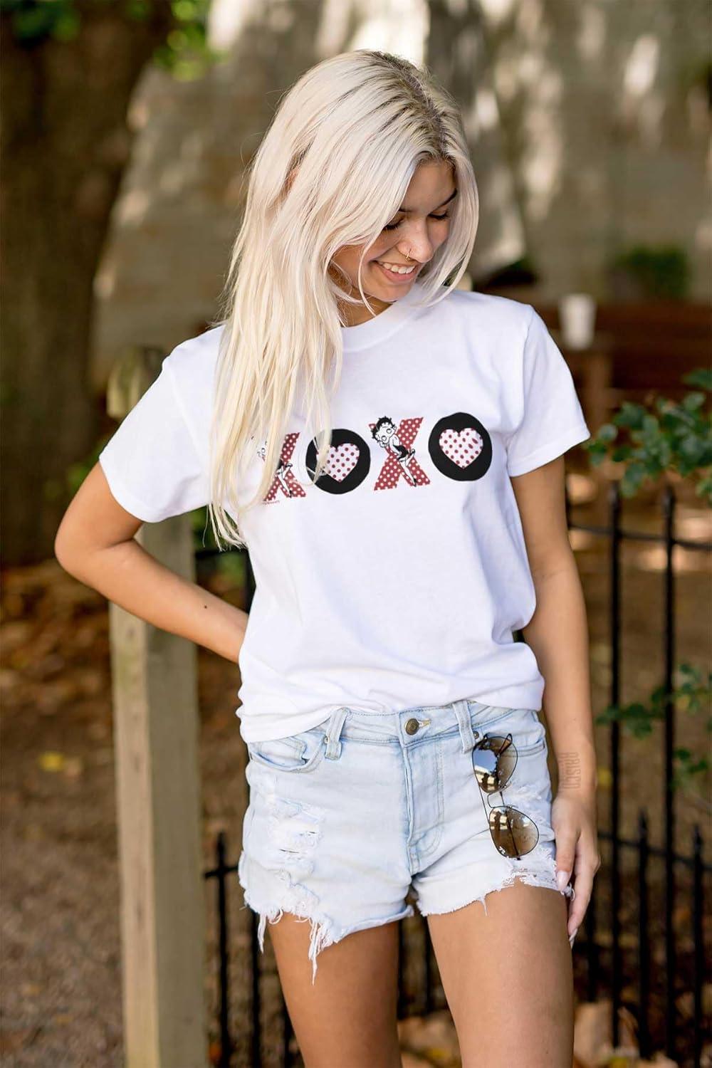 imageBetty Boop Kisses and Hugs XO Cute Womens Graphic T Shirt TeesWhite