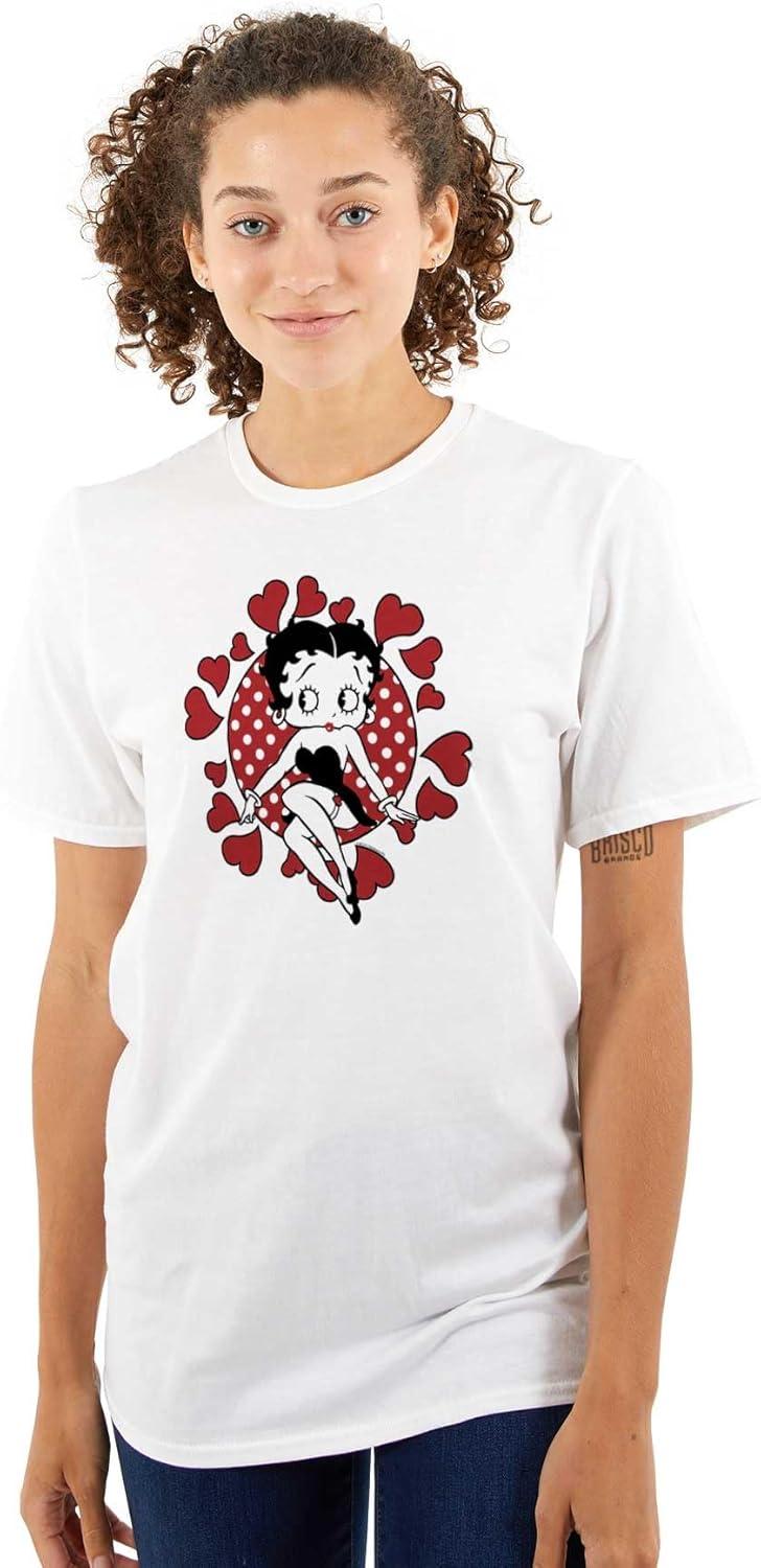 imageBetty Boop Surrounded by Love Hearts Womens Graphic T Shirt TeesWhite