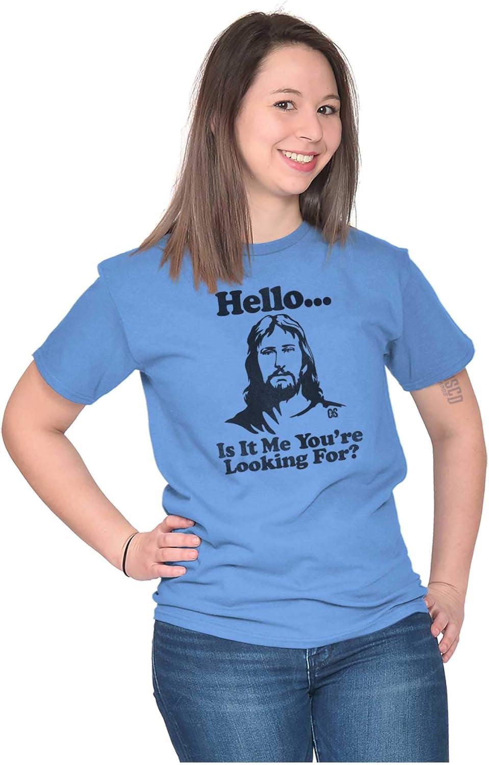 imageBrisco Brands Hello is It Jesus Youre Looking for Graphic T Shirt Men or WomenCarolina Blue