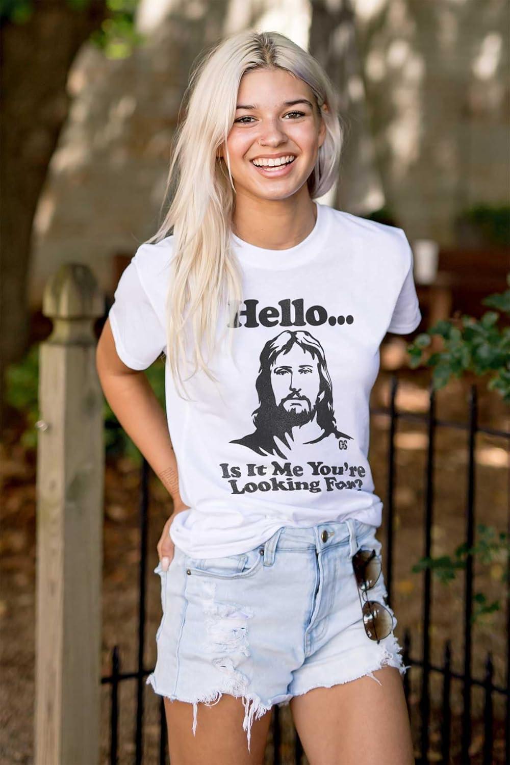 imageBrisco Brands Hello is It Jesus Youre Looking for Graphic T Shirt Men or WomenWhite
