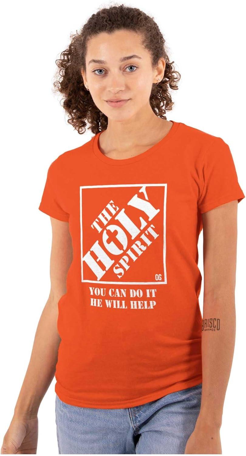 imageBrisco Brands Punny Christian Holy Spirit Faith Womens Slim Fit Graphic TeeOrange