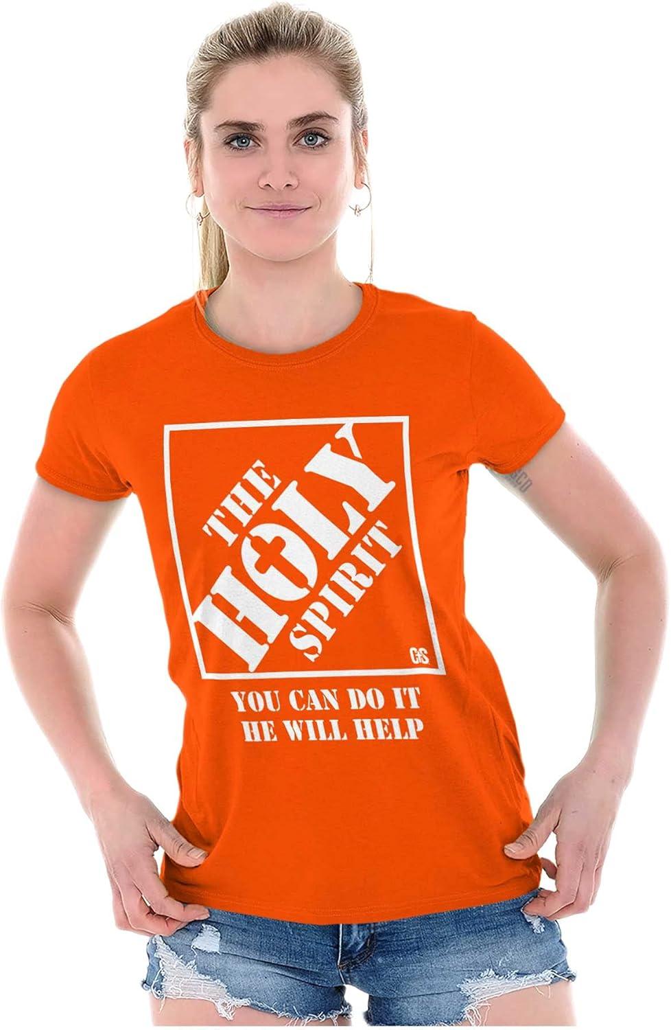 imageBrisco Brands Punny Christian Holy Spirit Faith Womens Slim Fit Graphic TeeOrange