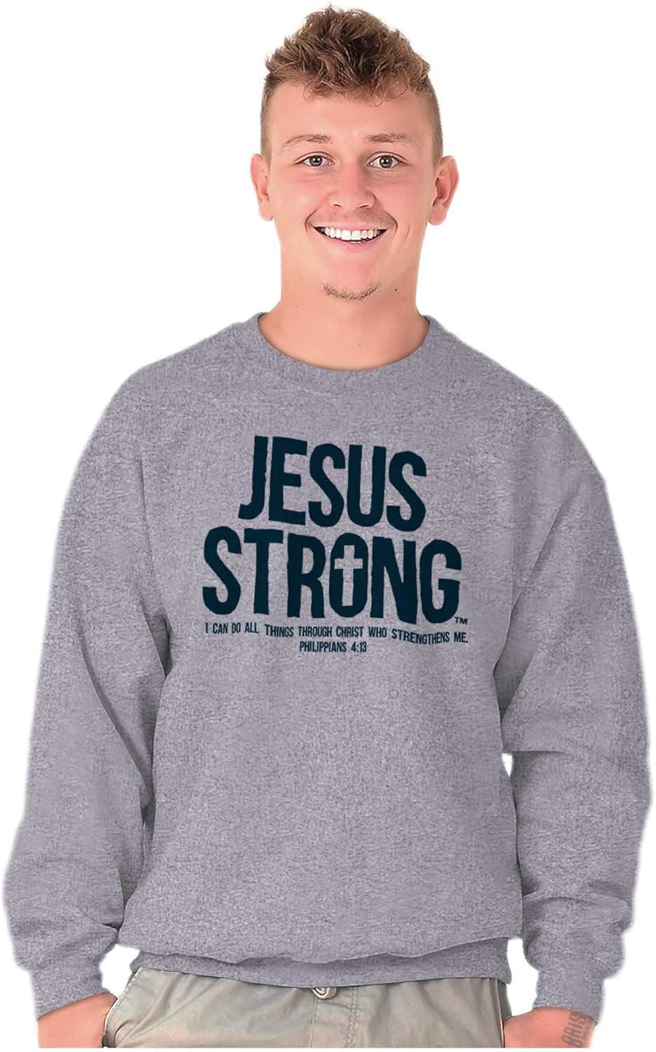 imageJesus Strong Philippians 413 Bible Sweatshirt for Men or WomenAsh Grey