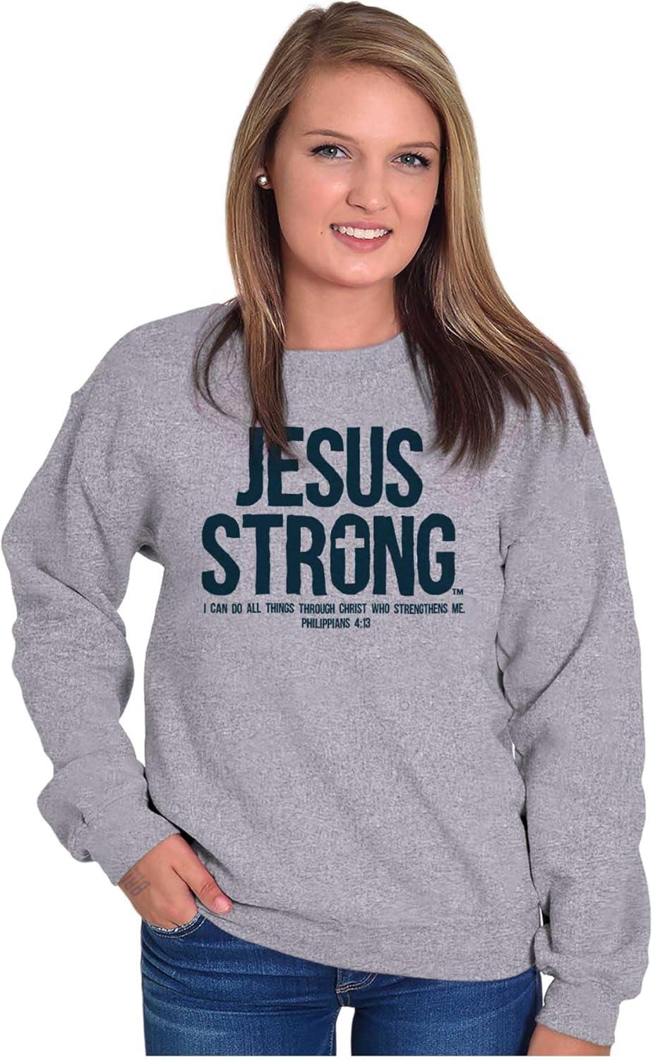 imageJesus Strong Philippians 413 Bible Sweatshirt for Men or WomenAsh Grey