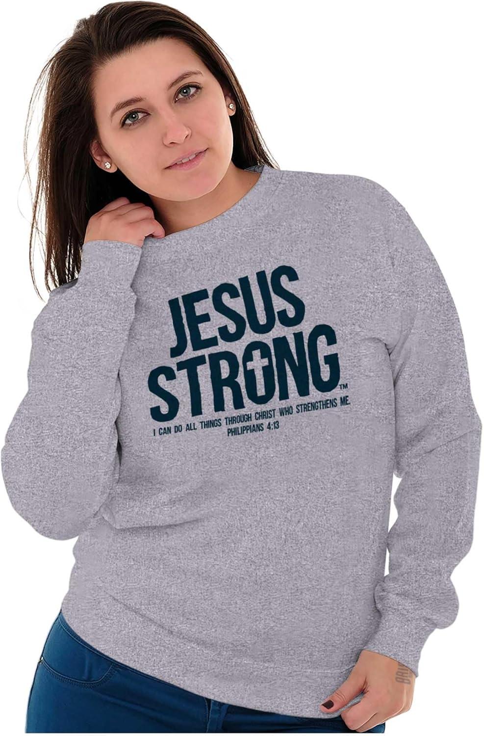 imageJesus Strong Philippians 413 Bible Sweatshirt for Men or WomenAsh Grey