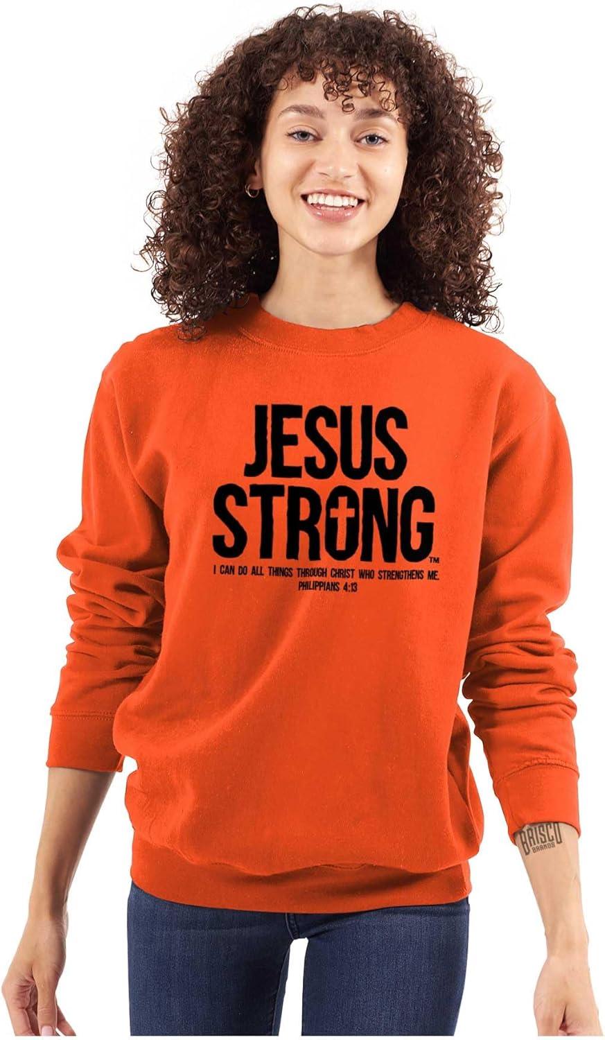 imageJesus Strong Philippians 413 Bible Sweatshirt for Men or WomenOrange