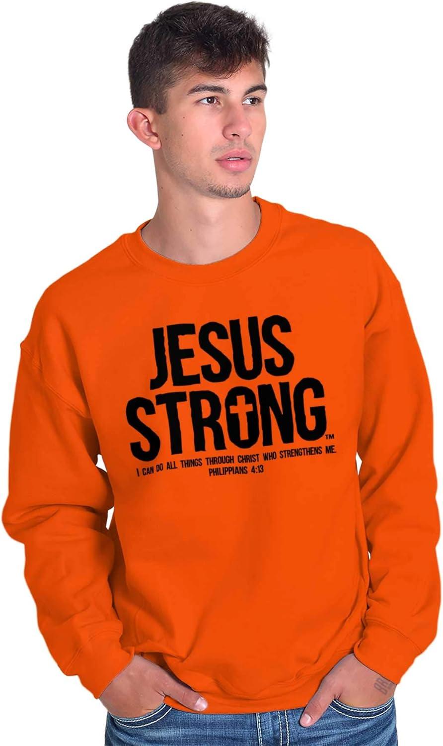 imageJesus Strong Philippians 413 Bible Sweatshirt for Men or WomenOrange