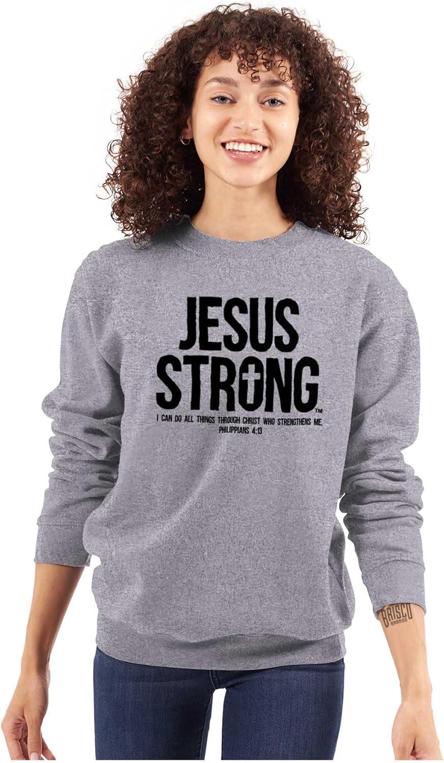 imageJesus Strong Philippians 413 Bible Sweatshirt for Men or WomenSport Grey