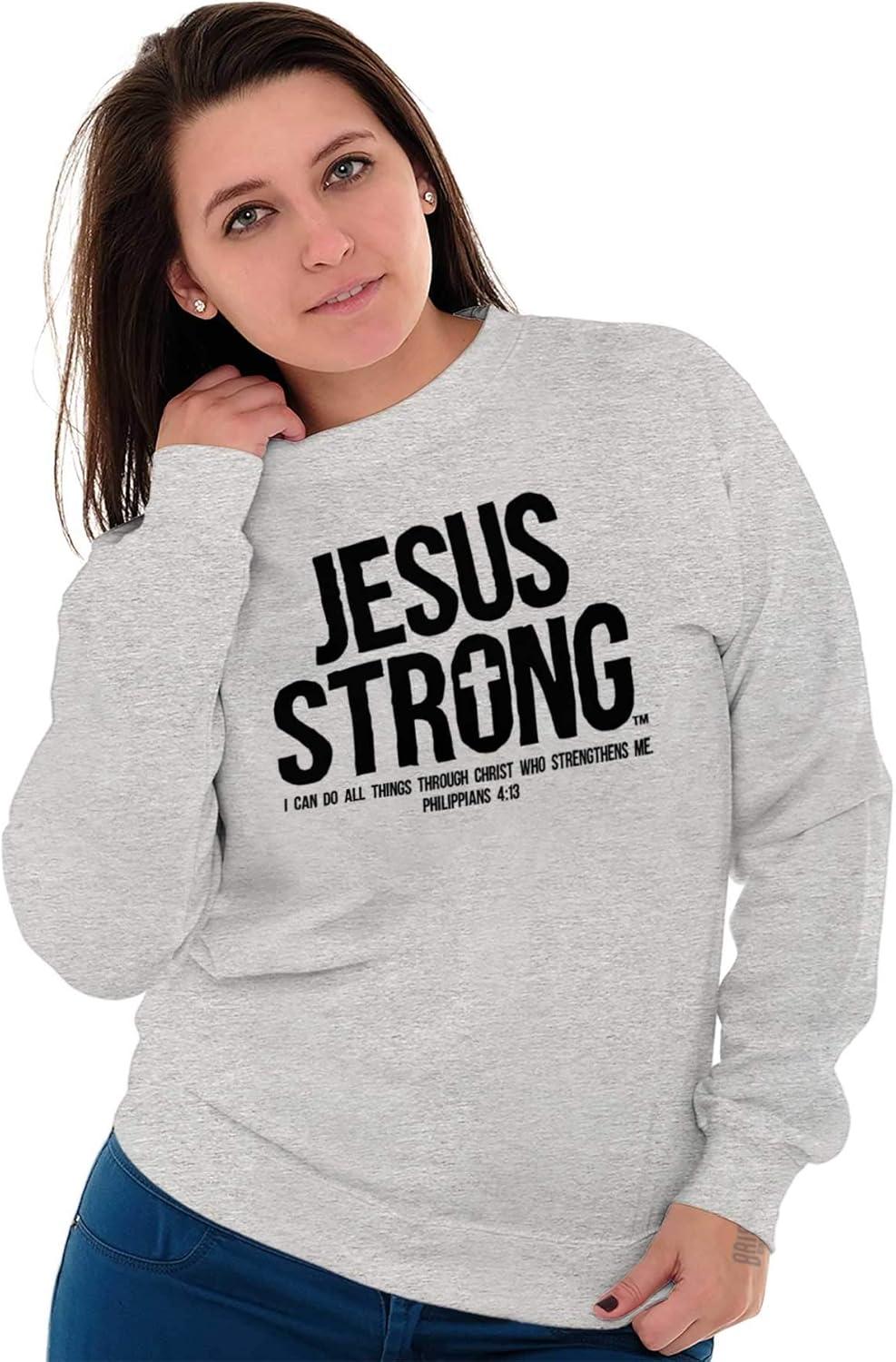imageJesus Strong Philippians 413 Bible Sweatshirt for Men or WomenSport Grey