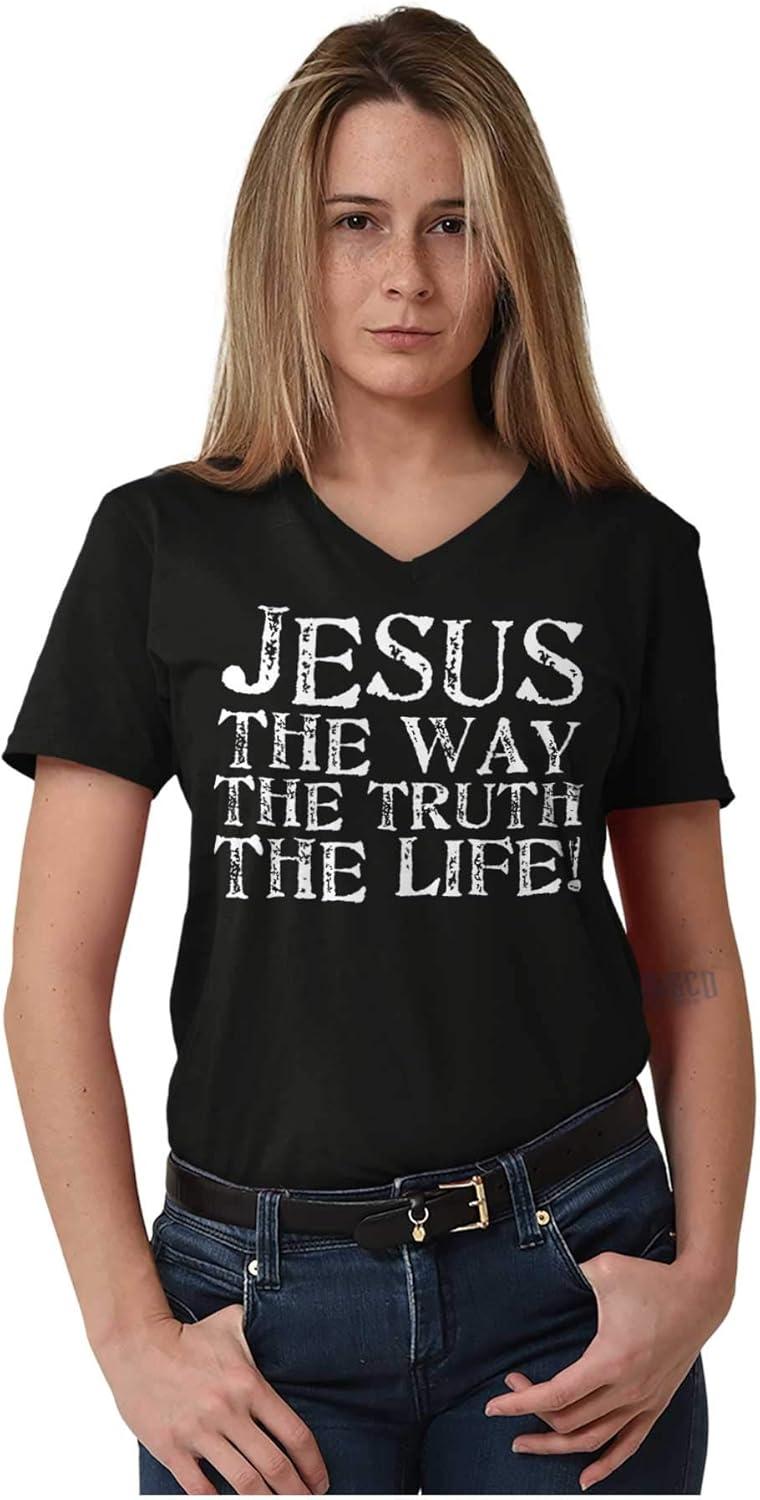 imageJesus The Way Truth Life Christian VNeck T Shirts Men Women Black L