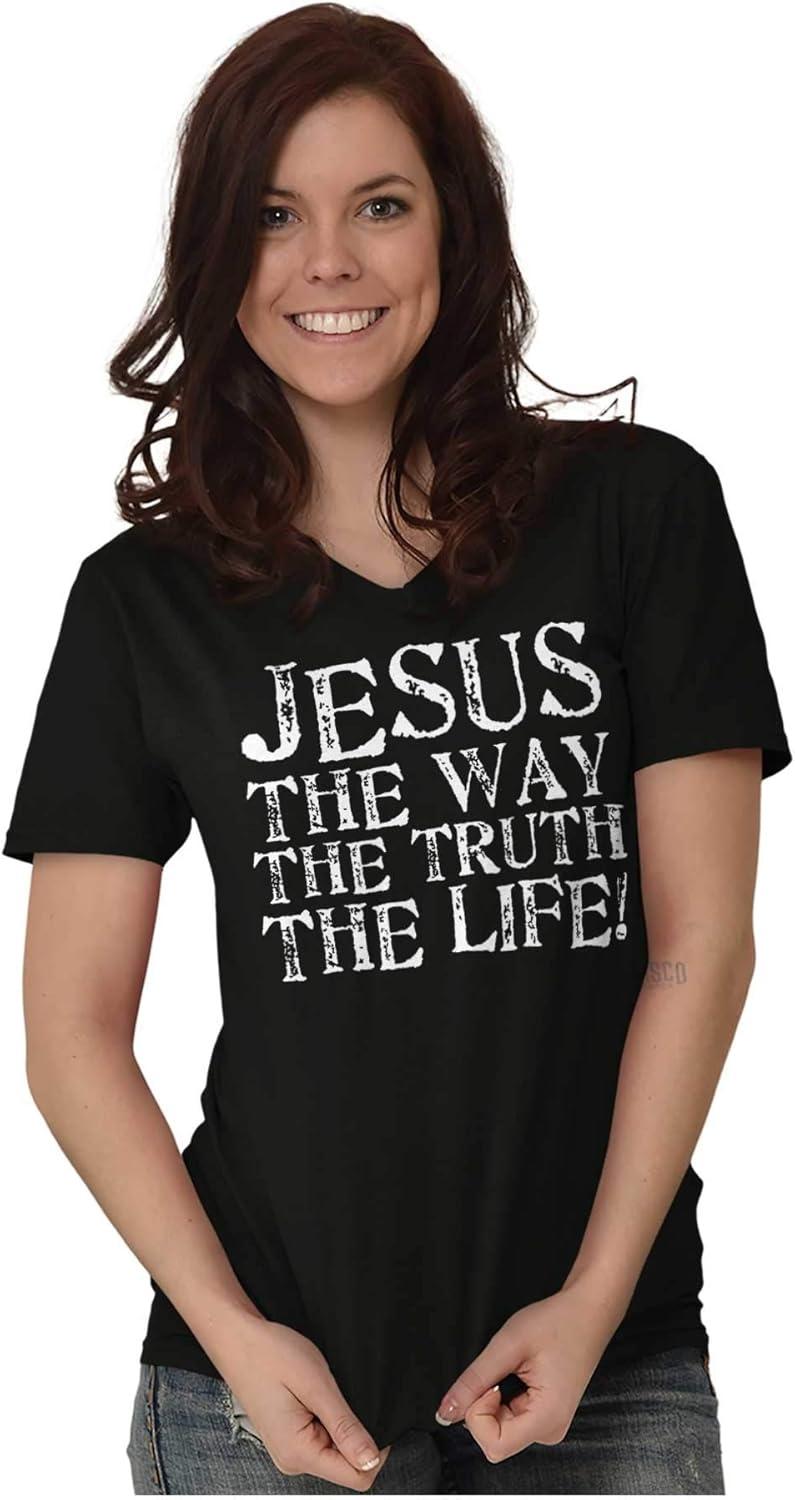 imageJesus The Way Truth Life Christian VNeck T Shirts Men Women Black L