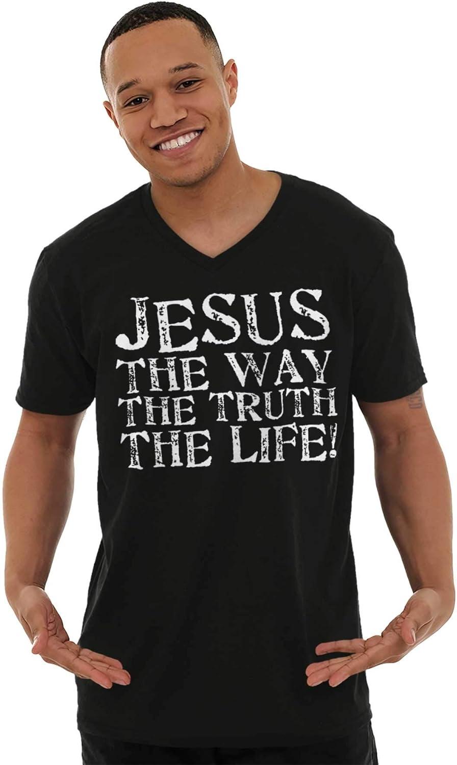 imageJesus The Way Truth Life Christian VNeck T Shirts Men Women Black L