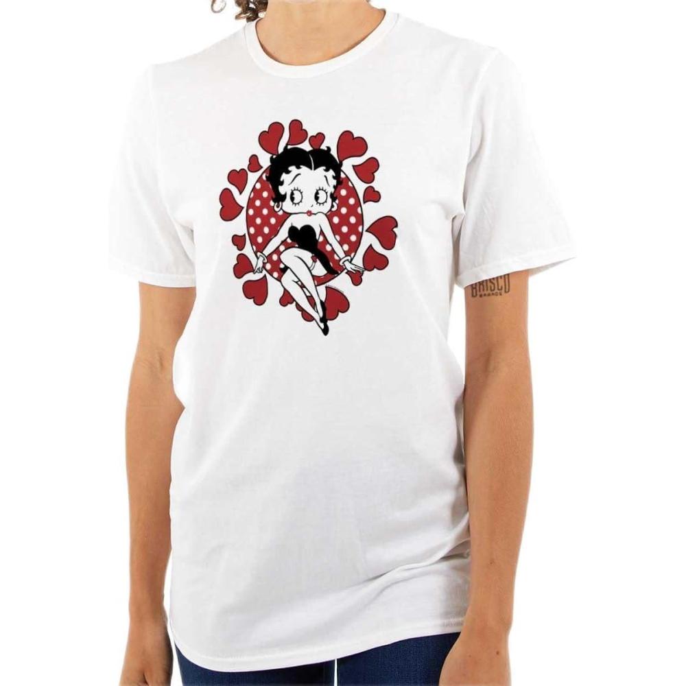 imageBetty Boop Surrounded by Love Hearts Womens Graphic T Shirt TeesWhite