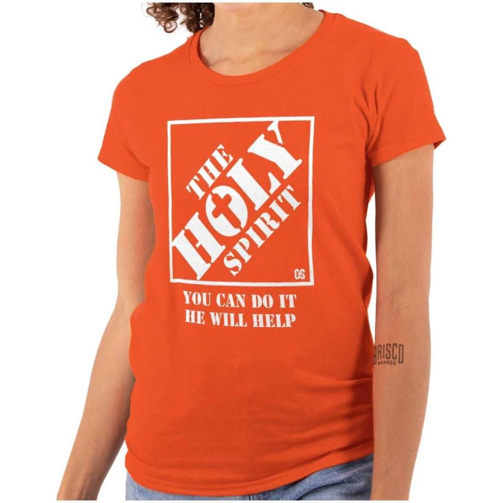 imageBrisco Brands Punny Christian Holy Spirit Faith Womens Slim Fit Graphic TeeOrange