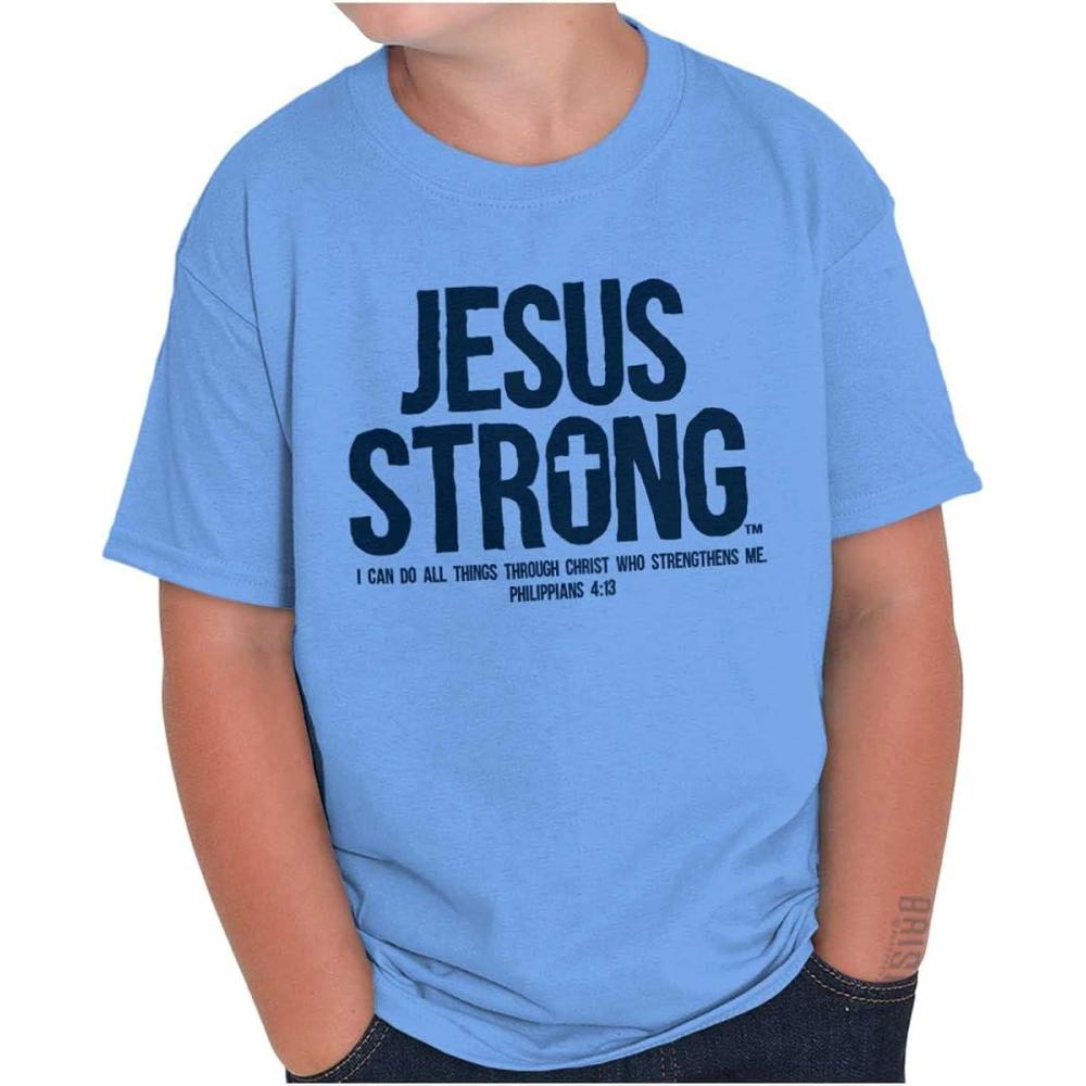 imageJesus Strong Philippians 413 Bible Crewneck T Shirts Boy Girl Carolina Blue
