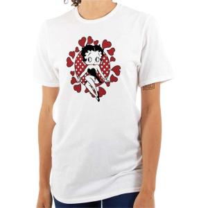 Betty Boop Surrounded by Love Hearts Womens Graphic T Shirt Tees(White)