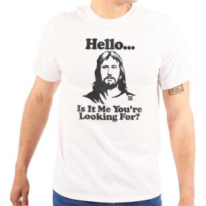 Brisco Brands Hello is It Jesus You’re Looking for Graphic T Shirt Men or Women(White)
