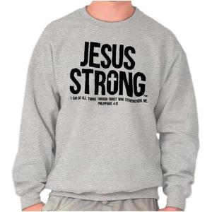 Jesus Strong Philippians 4:13 Bible Sweatshirt for Men or Women(Sport Grey)